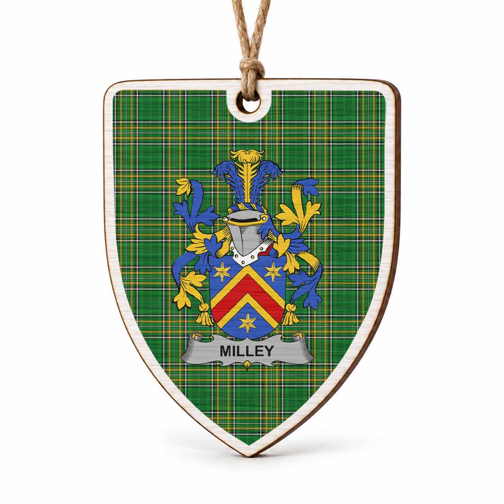 Milley Coat of Arms Shield Wood Ornament , Irish Heritage Hanging Plaque for Christmas Tree
