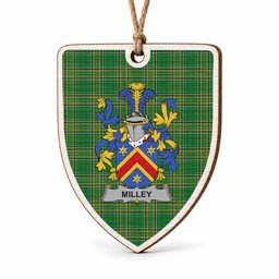 Milley Coat of Arms Shield Wood Ornament , Irish Heritage Hanging Plaque for Christmas Tree
