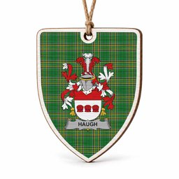 Haugh Coat of Arms Shield Wood Ornament , Irish Heritage Hanging Plaque for Christmas Tree