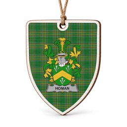 Homan Coat of Arms Shield Wood Ornament , Irish Heritage Hanging Plaque for Christmas Tree