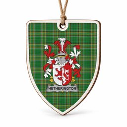 Hetherington Coat of Arms Shield Wood Ornament , Irish Heritage Hanging Plaque for Christmas Tree