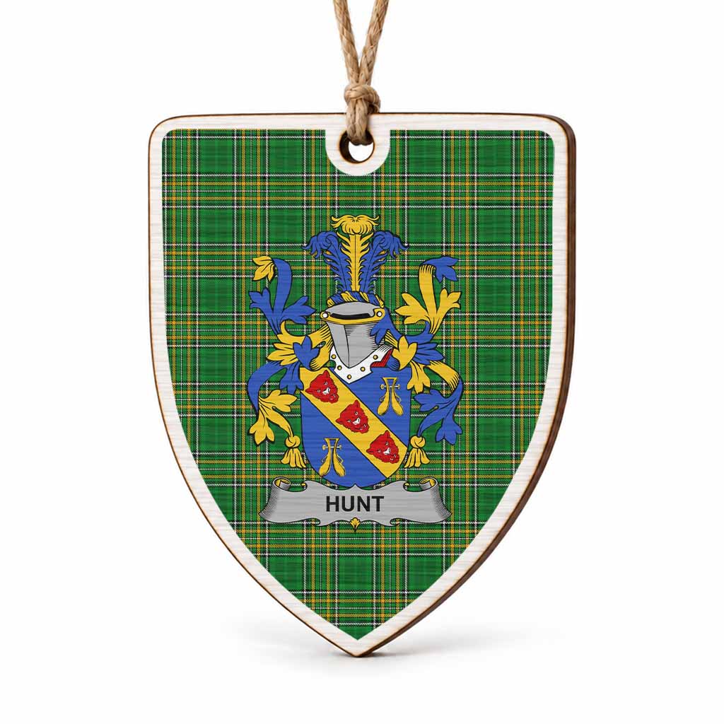 Hunt Coat of Arms Shield Wood Ornament , Irish Heritage Hanging Plaque for Christmas Tree