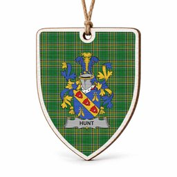 Hunt Coat of Arms Shield Wood Ornament , Irish Heritage Hanging Plaque for Christmas Tree