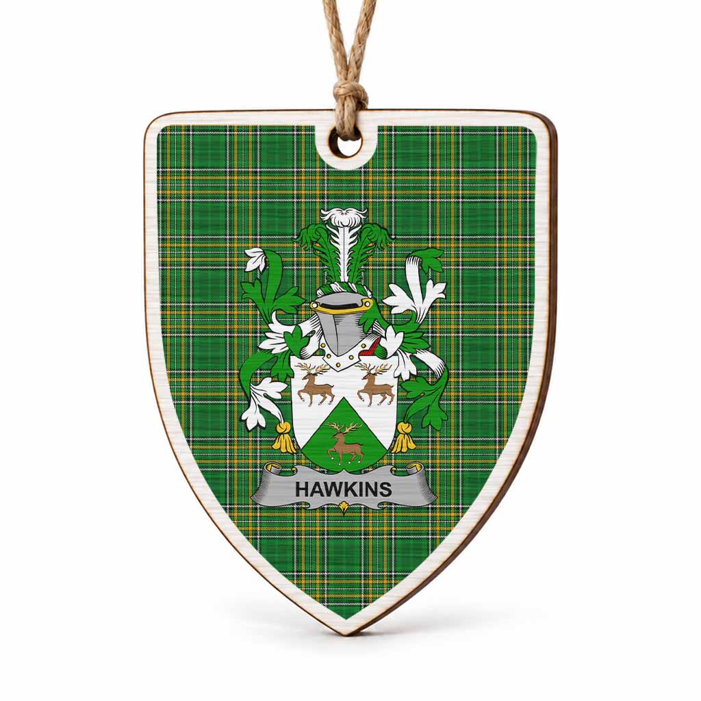 Hawkins Coat of Arms Shield Wood Ornament , Irish Heritage Hanging Plaque for Christmas Tree