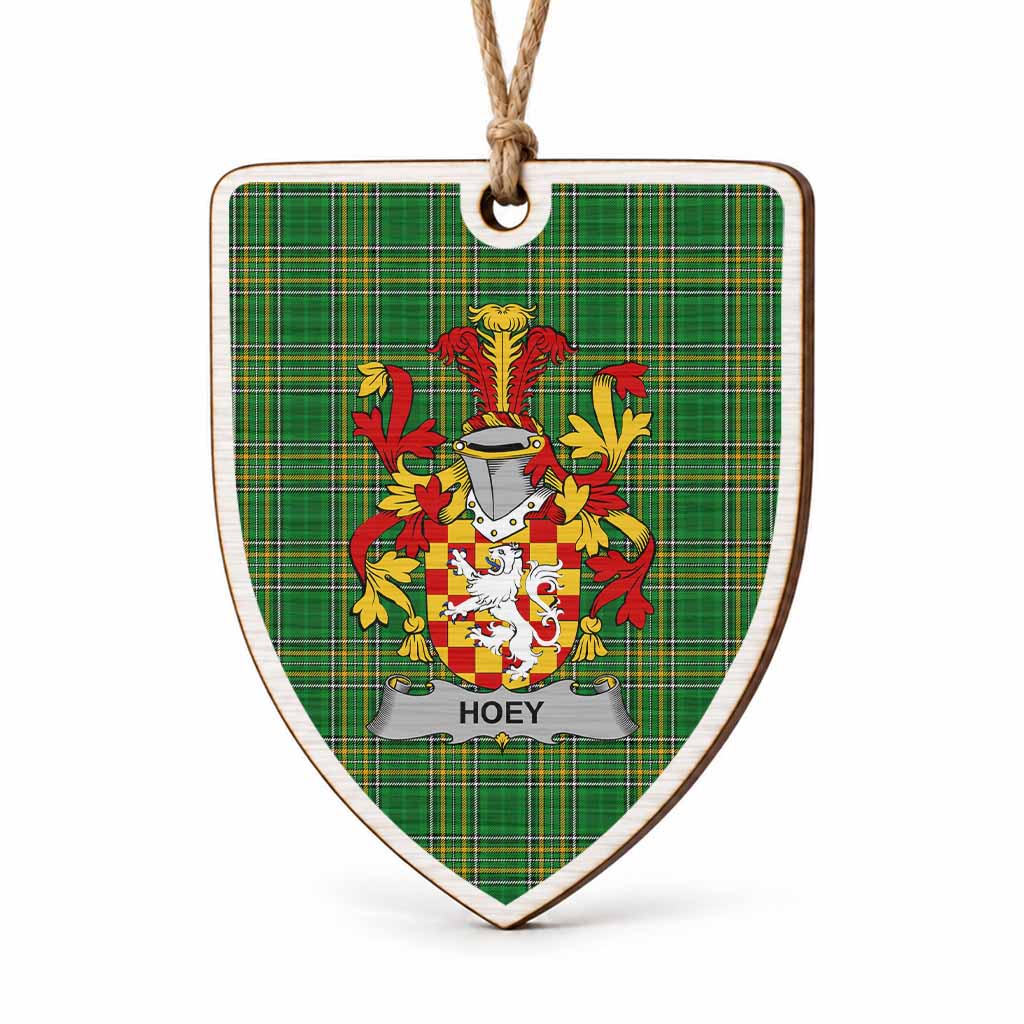 Hoey Coat of Arms Shield Wood Ornament , Irish Heritage Hanging Plaque for Christmas Tree