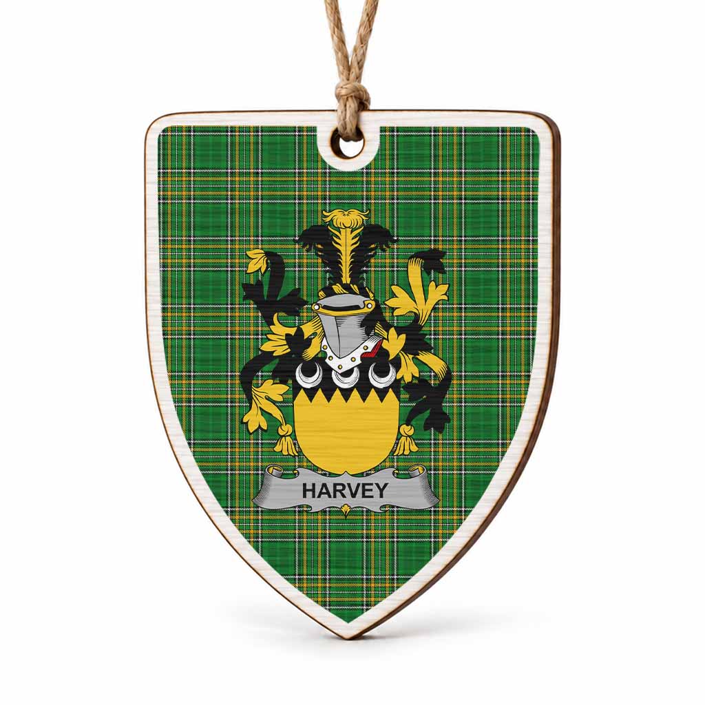 Harvey Coat of Arms Shield Wood Ornament , Irish Heritage Hanging Plaque for Christmas Tree