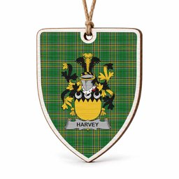 Harvey Coat of Arms Shield Wood Ornament , Irish Heritage Hanging Plaque for Christmas Tree