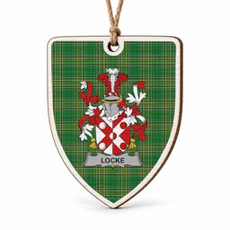 Locke Coat of Arms Shield Wood Ornament , Irish Heritage Hanging Plaque for Christmas Tree