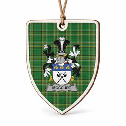 McCourt Coat of Arms Shield Wood Ornament , Irish Heritage Hanging Plaque for Christmas Tree
