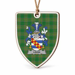 Leigh Coat of Arms Shield Wood Ornament , Irish Heritage Hanging Plaque for Christmas Tree