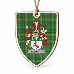 McDevitt Coat of Arms Shield Wood Ornament , Irish Heritage Hanging Plaque for Christmas Tree