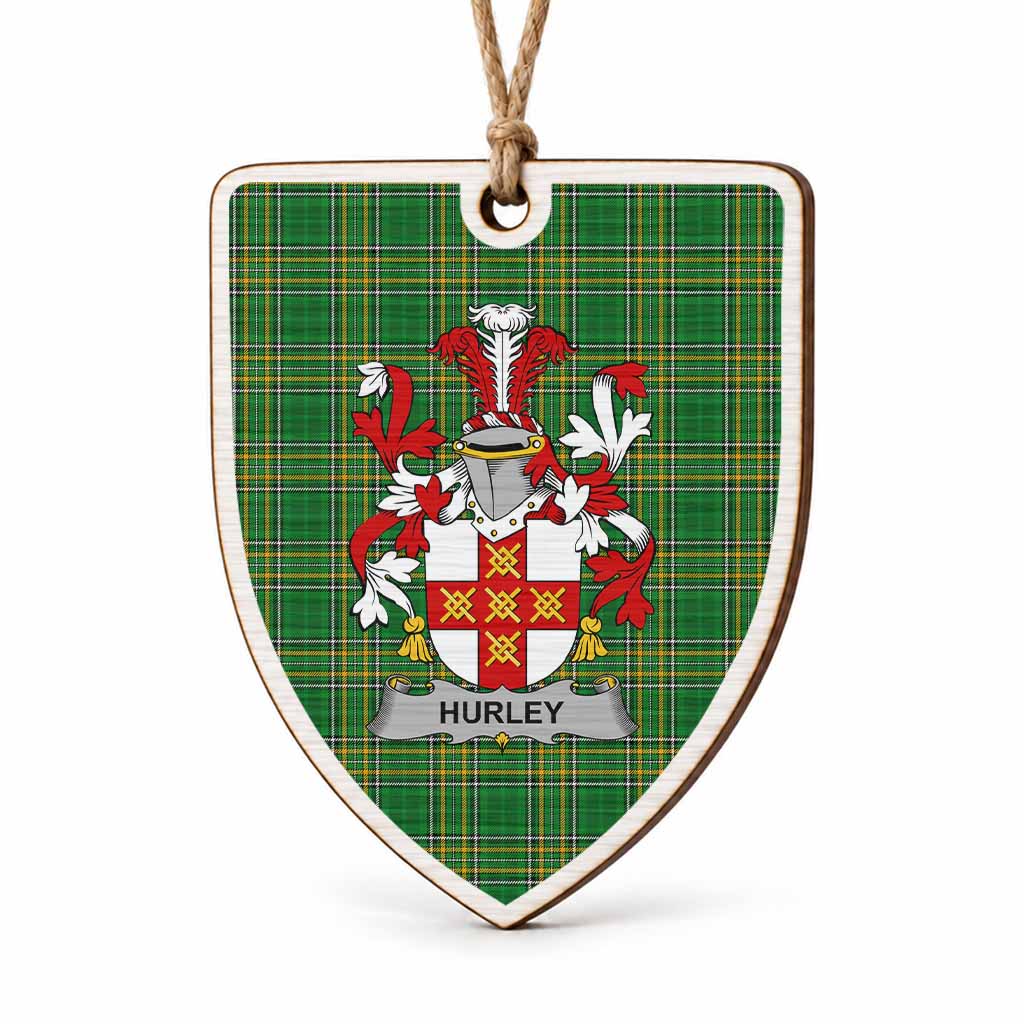 Hurley Coat of Arms Shield Wood Ornament , Irish Heritage Hanging Plaque for Christmas Tree