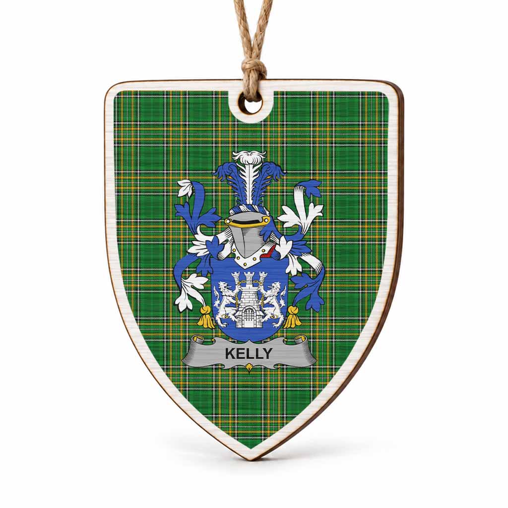 Kelly Coat of Arms Shield Wood Ornament , Irish Heritage Hanging Plaque for Christmas Tree