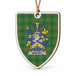 Mackey Coat of Arms Shield Wood Ornament , Irish Heritage Hanging Plaque for Christmas Tree