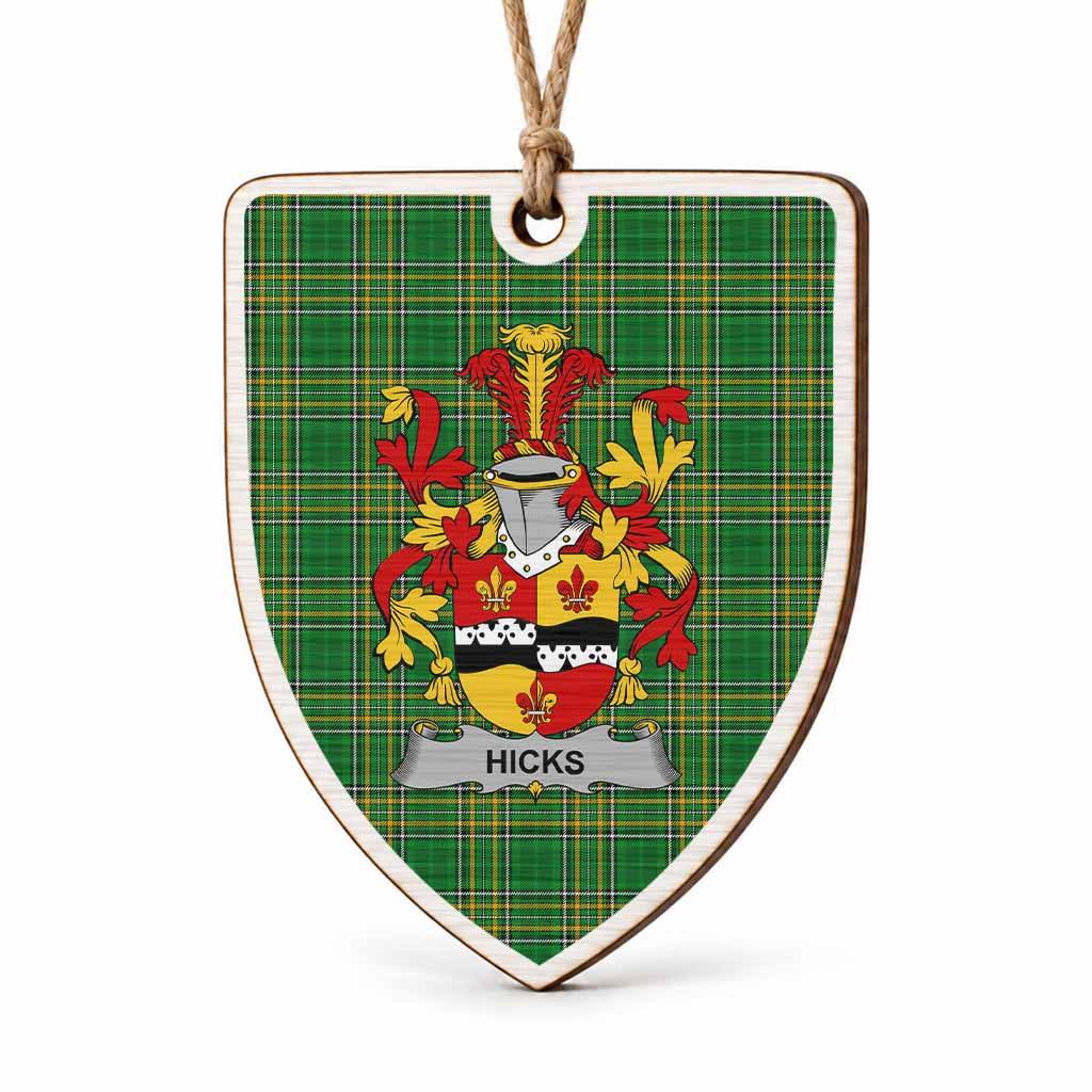 Hicks Coat of Arms Shield Wood Ornament , Irish Heritage Hanging Plaque for Christmas Tree