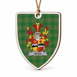 Hicks Coat of Arms Shield Wood Ornament , Irish Heritage Hanging Plaque for Christmas Tree