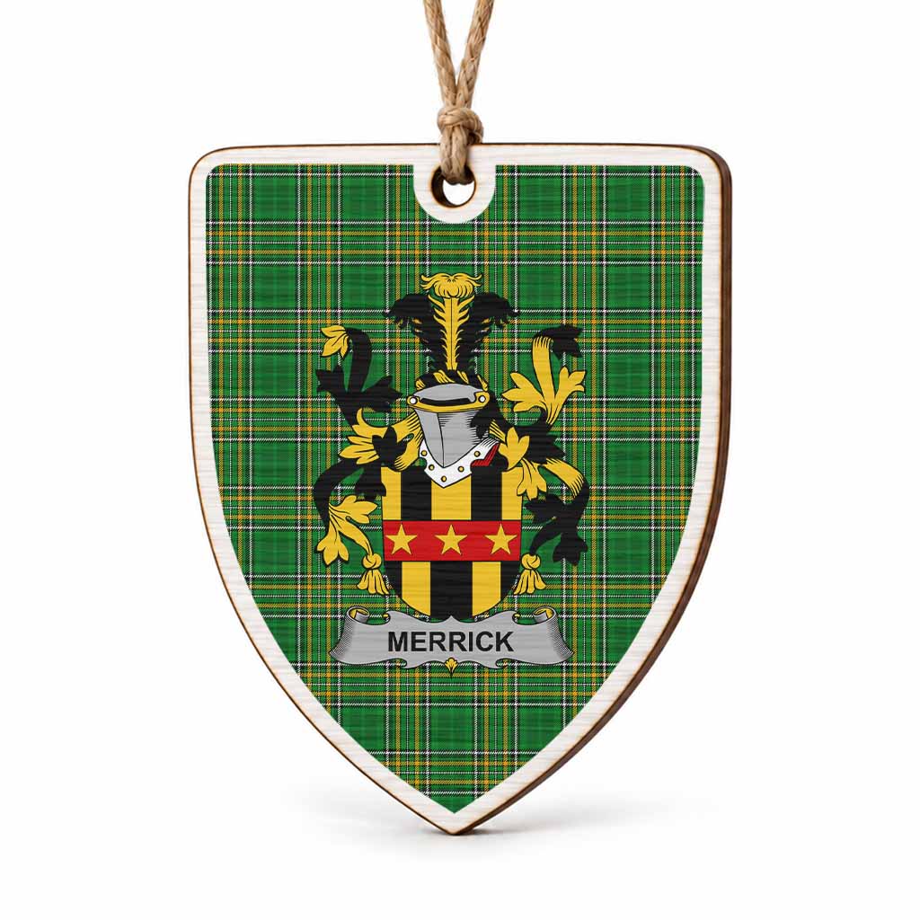 Merrick Coat of Arms Shield Wood Ornament , Irish Heritage Hanging Plaque for Christmas Tree