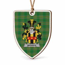 Merrick Coat of Arms Shield Wood Ornament , Irish Heritage Hanging Plaque for Christmas Tree