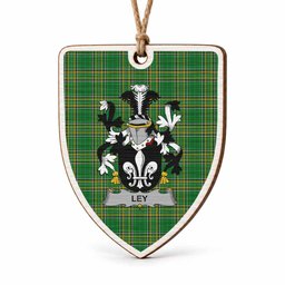 Ley Coat of Arms Shield Wood Ornament , Irish Heritage Hanging Plaque for Christmas Tree