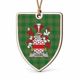 Lucas Coat of Arms Shield Wood Ornament , Irish Heritage Hanging Plaque for Christmas Tree