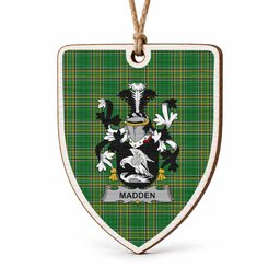 Madden Coat of Arms Shield Wood Ornament , Irish Heritage Hanging Plaque for Christmas Tree