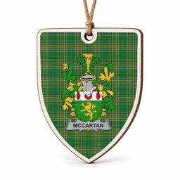 McCartan Coat of Arms Shield Wood Ornament , Irish Heritage Hanging Plaque for Christmas Tree