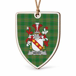 Merry Coat of Arms Shield Wood Ornament , Irish Heritage Hanging Plaque for Christmas Tree