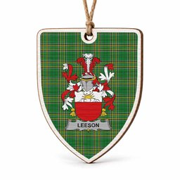 Leeson Coat of Arms Shield Wood Ornament , Irish Heritage Hanging Plaque for Christmas Tree