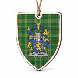 McDaniel Coat of Arms Shield Wood Ornament , Irish Heritage Hanging Plaque for Christmas Tree
