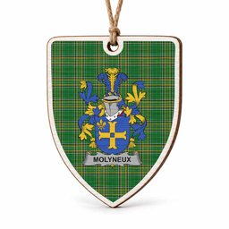Molyneux Coat of Arms Shield Wood Ornament , Irish Heritage Hanging Plaque for Christmas Tree
