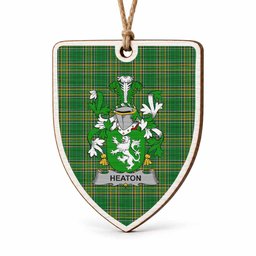 Heaton Coat of Arms Shield Wood Ornament , Irish Heritage Hanging Plaque for Christmas Tree