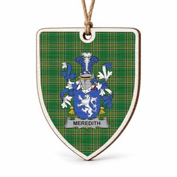Meredith Coat of Arms Shield Wood Ornament , Irish Heritage Hanging Plaque for Christmas Tree