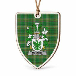 McEniry Coat of Arms Shield Wood Ornament , Irish Heritage Hanging Plaque for Christmas Tree