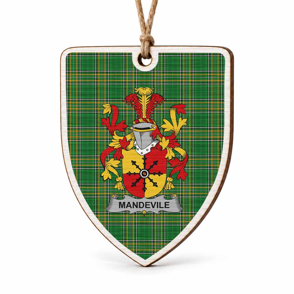 Mandevile Coat of Arms Shield Wood Ornament , Irish Heritage Hanging Plaque for Christmas Tree
