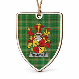 Mandevile Coat of Arms Shield Wood Ornament , Irish Heritage Hanging Plaque for Christmas Tree