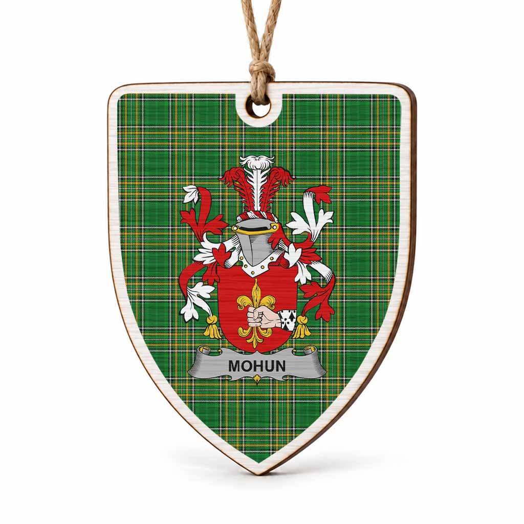 Mohun Coat of Arms Shield Wood Ornament , Irish Heritage Hanging Plaque for Christmas Tree