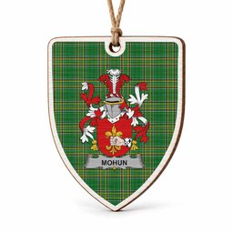 Mohun Coat of Arms Shield Wood Ornament , Irish Heritage Hanging Plaque for Christmas Tree