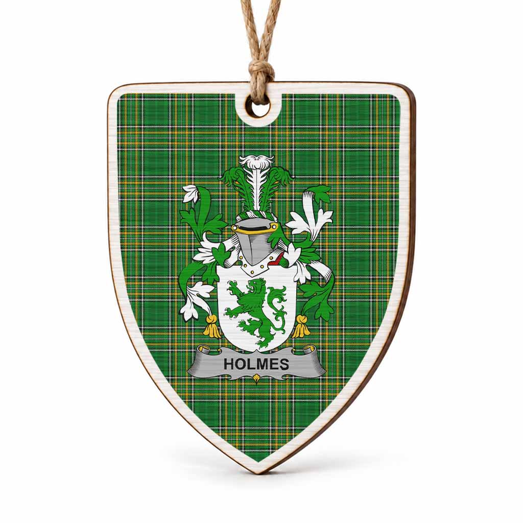Holmes Coat of Arms Shield Wood Ornament , Irish Heritage Hanging Plaque for Christmas Tree