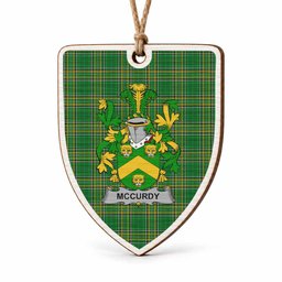 McCurdy Coat of Arms Shield Wood Ornament , Irish Heritage Hanging Plaque for Christmas Tree