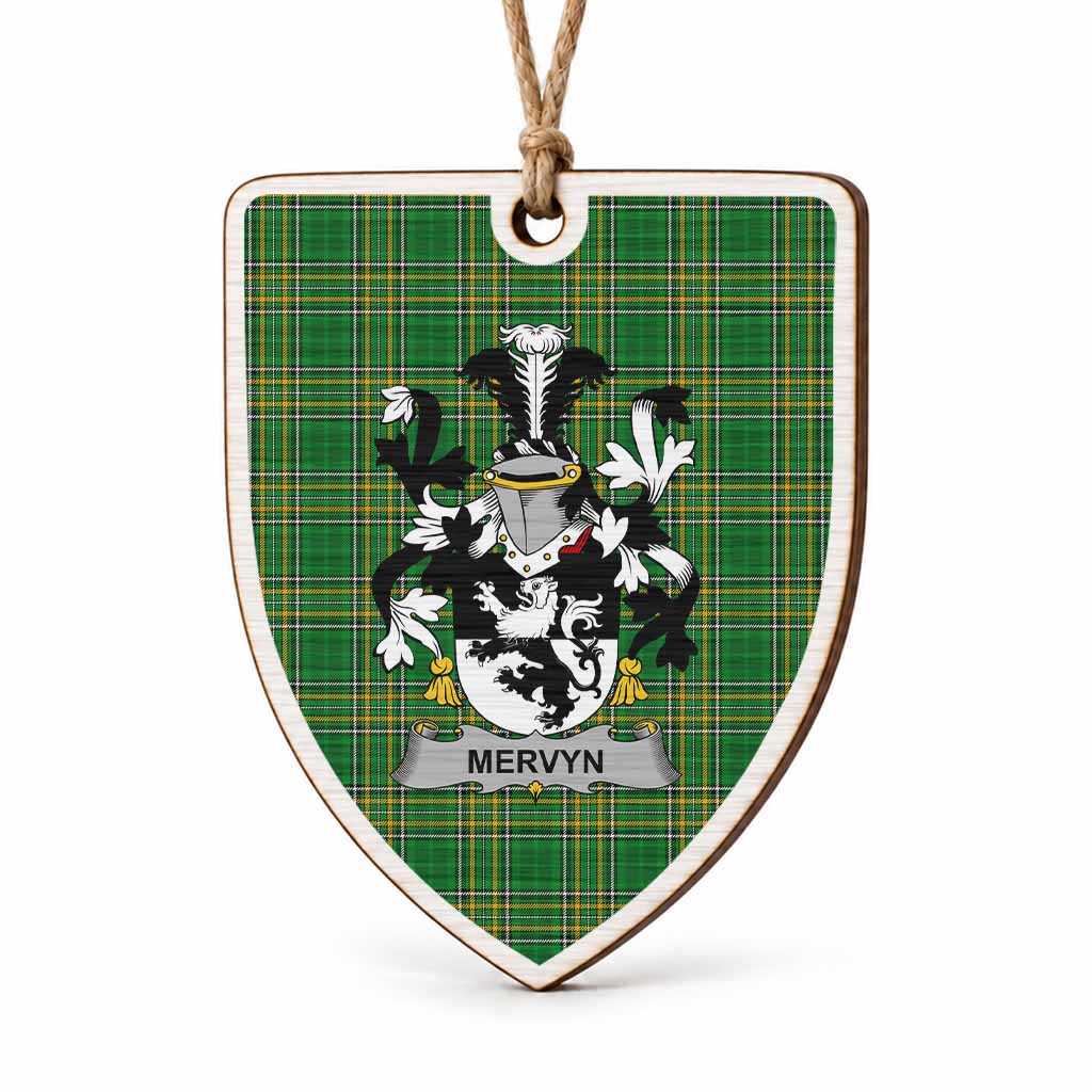 Mervyn Coat of Arms Shield Wood Ornament , Irish Heritage Hanging Plaque for Christmas Tree