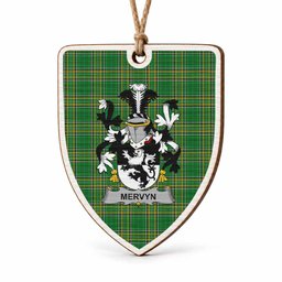 Mervyn Coat of Arms Shield Wood Ornament , Irish Heritage Hanging Plaque for Christmas Tree