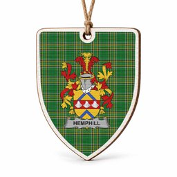 Hemphill Coat of Arms Shield Wood Ornament , Irish Heritage Hanging Plaque for Christmas Tree
