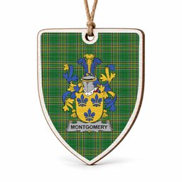 Montgomery Coat of Arms Shield Wood Ornament , Irish Heritage Hanging Plaque for Christmas Tree
