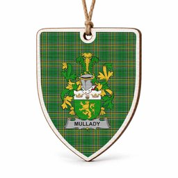 Mullady Coat of Arms Shield Wood Ornament , Irish Heritage Hanging Plaque for Christmas Tree