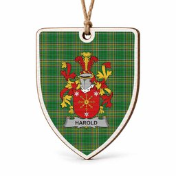 Harold Coat of Arms Shield Wood Ornament , Irish Heritage Hanging Plaque for Christmas Tree