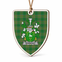 Hennessy Coat of Arms Shield Wood Ornament , Irish Heritage Hanging Plaque for Christmas Tree