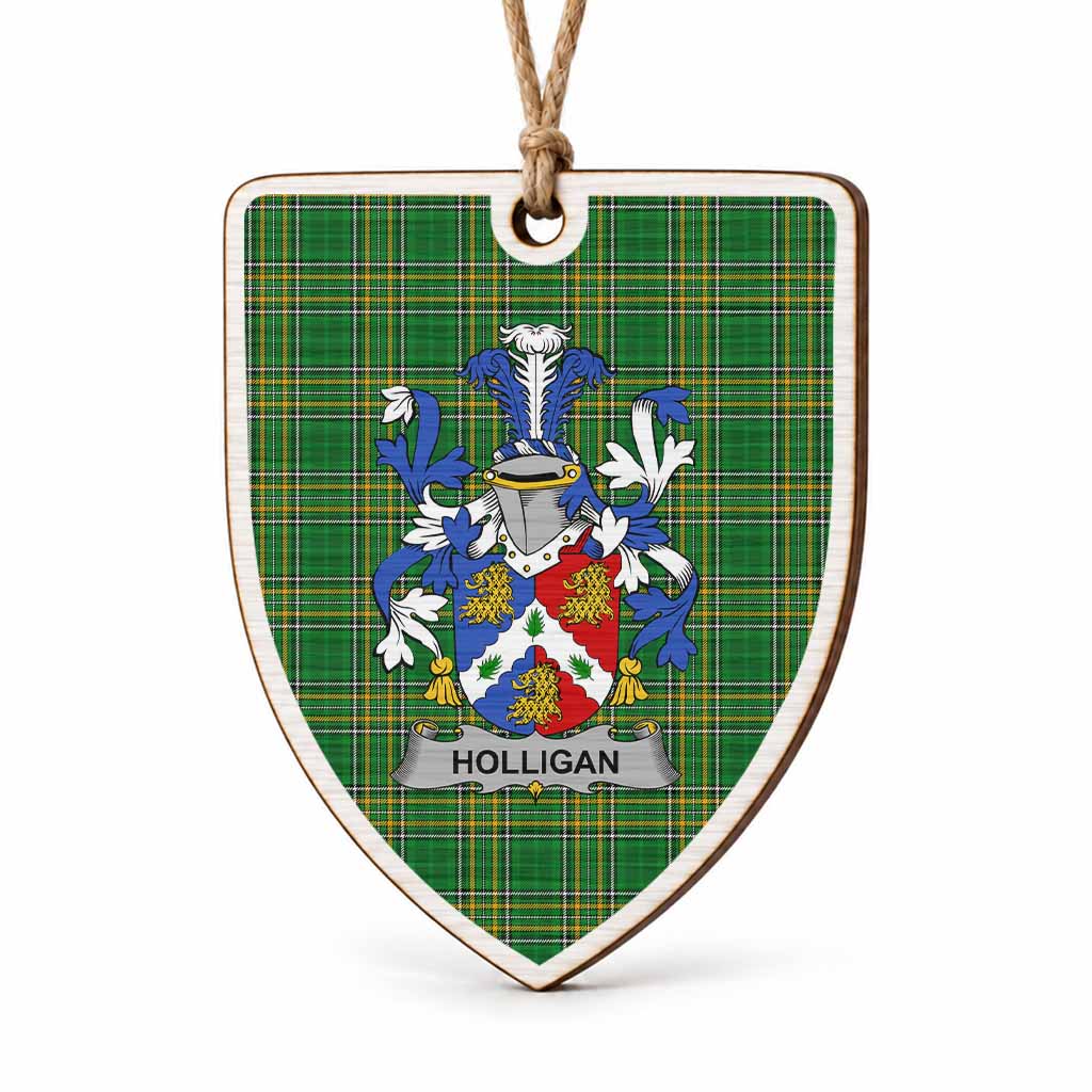 Holligan Coat of Arms Shield Wood Ornament , Irish Heritage Hanging Plaque for Christmas Tree