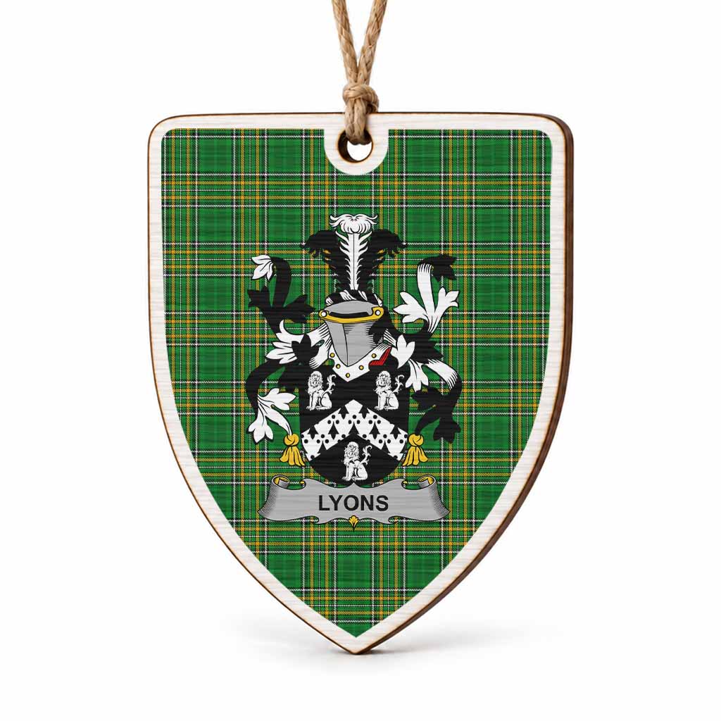 Lyons Coat of Arms Shield Wood Ornament , Irish Heritage Hanging Plaque for Christmas Tree