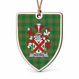 Keating Coat of Arms Shield Wood Ornament , Irish Heritage Hanging Plaque for Christmas Tree