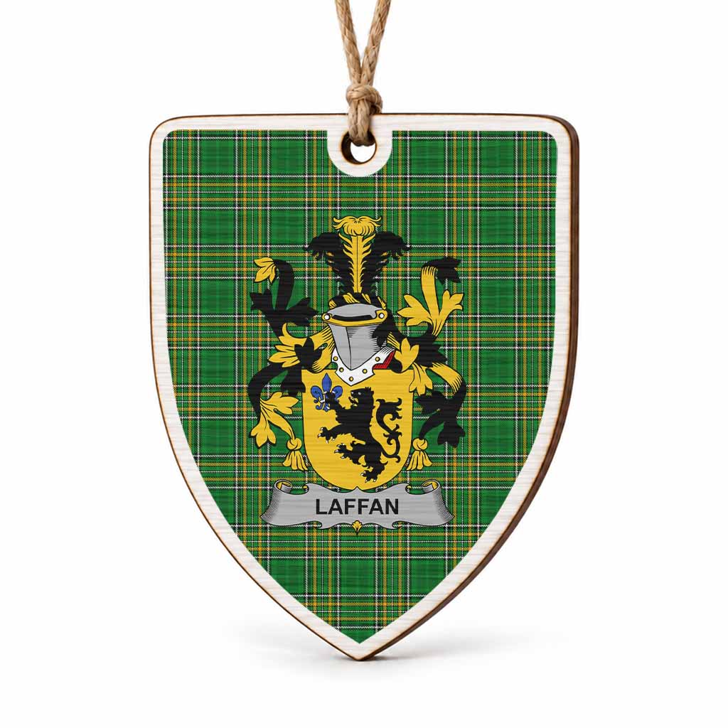 Laffan Coat of Arms Shield Wood Ornament , Irish Heritage Hanging Plaque for Christmas Tree